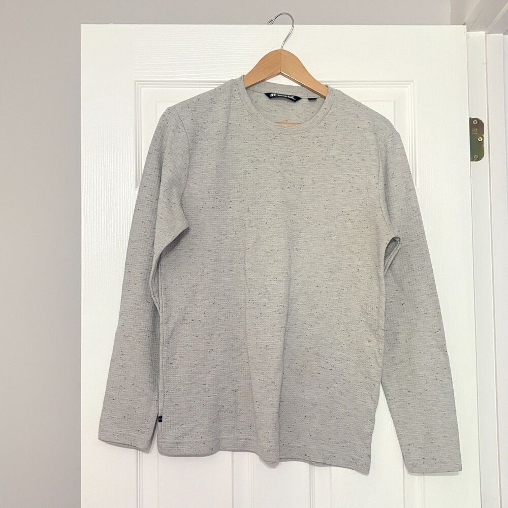 Travis Mathew Cloud Waffle Knit Shirt Mens M Gray Thermal Long Sleeve Crew Neck